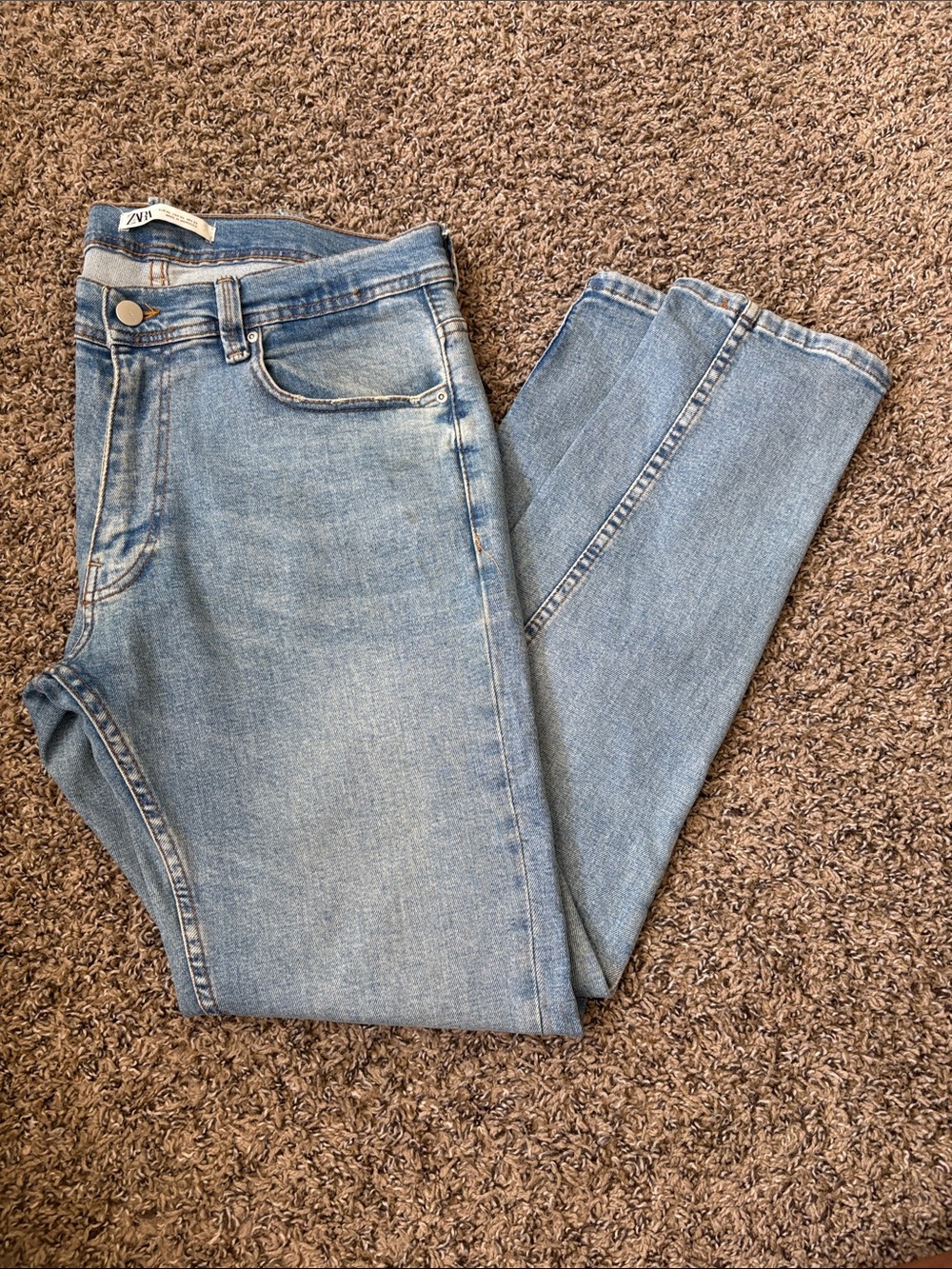 Zara Men's Light Blue Slim Straight Jeans